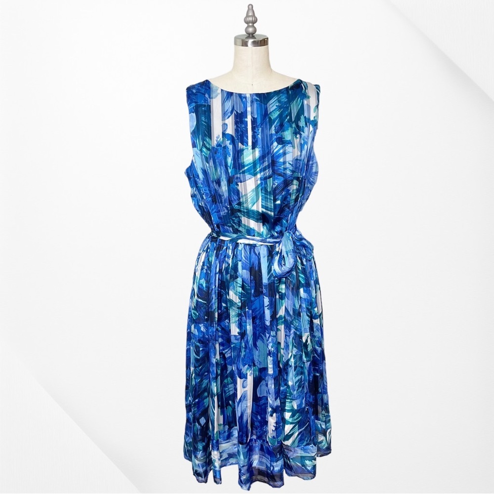 Luxe by Carmen Marc Valvo Blue Floral Party Dress Size 16